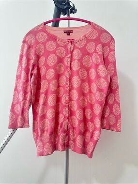 Merona Pink Dandelion Design Button-Front Women's Cardigan Sweater 3/4 Sleeve